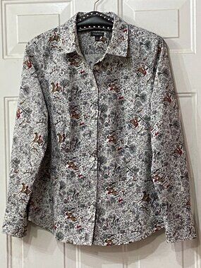 NEW Talbots Wrinkle Resistant Sz 6 Blouse Shirt Long Sleeve  Fox Hunt Equestrian